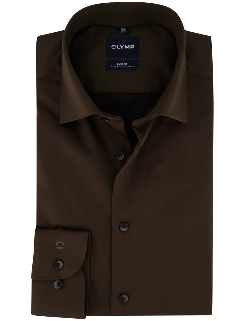 Overhemd Olymp bruin semi-wide spread boord