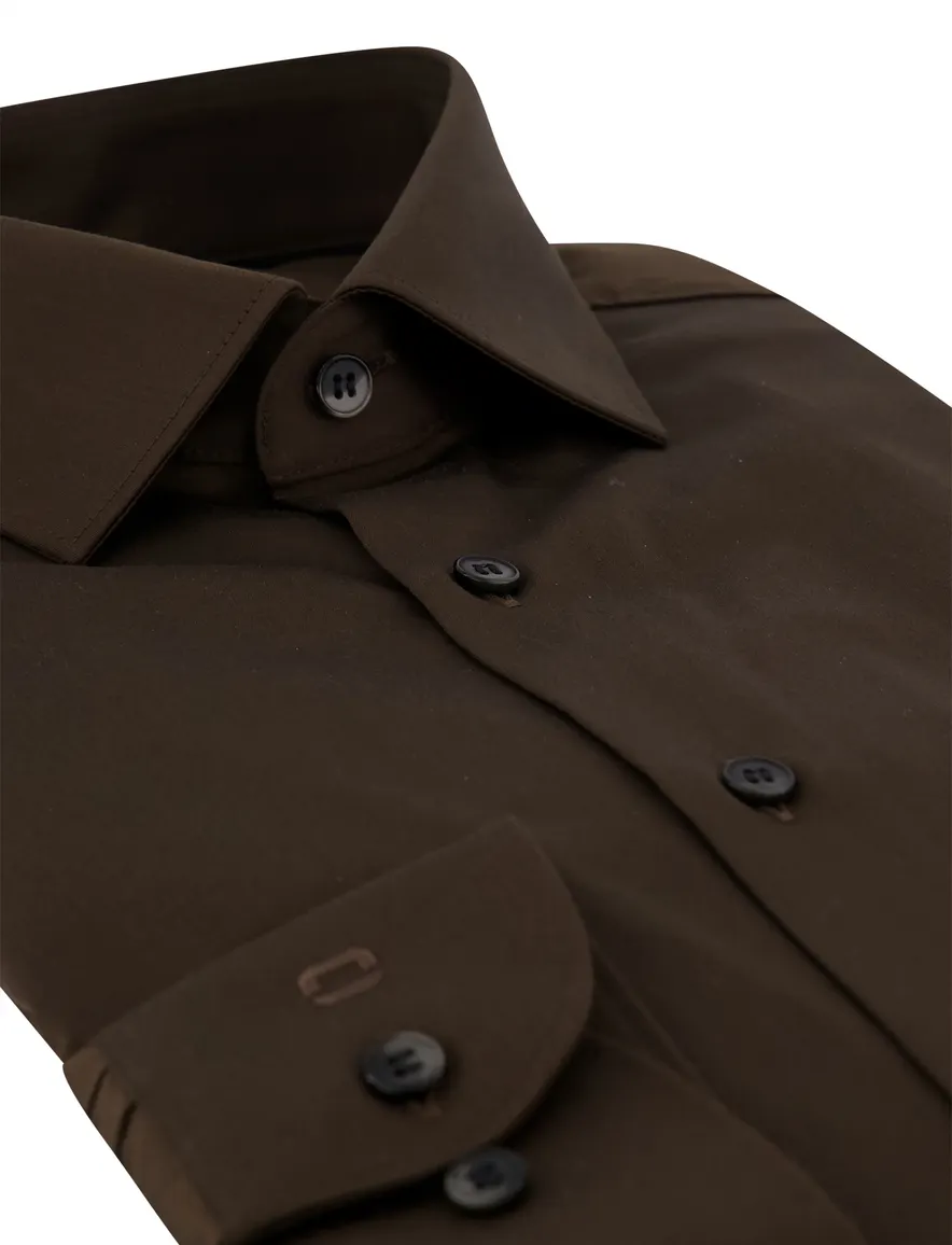 Olymp overhemd bruin effen slim fit