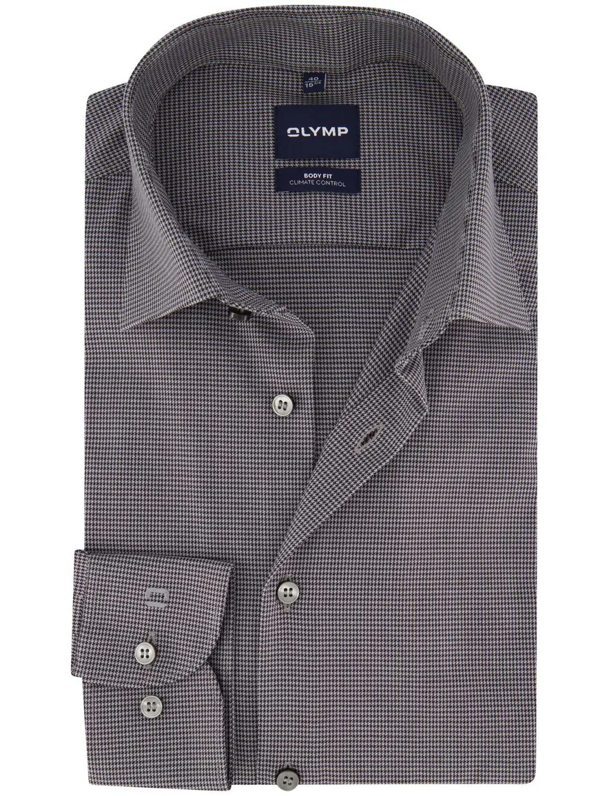 Olymp overhemd grijs geprint stretch