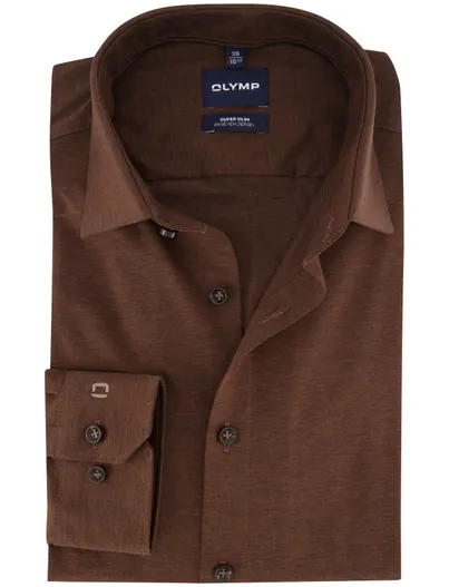 Olymp Olymp overhemd bruin effen super slanke fit