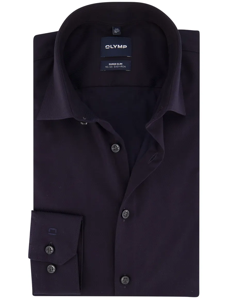Olymp overhemd semi-wide spread donkerblauw stretch