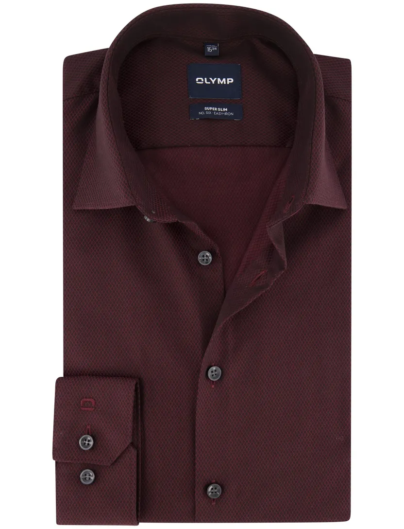 Overhemd Olymp bordeaux Easy Iron, subtiel ruitje
