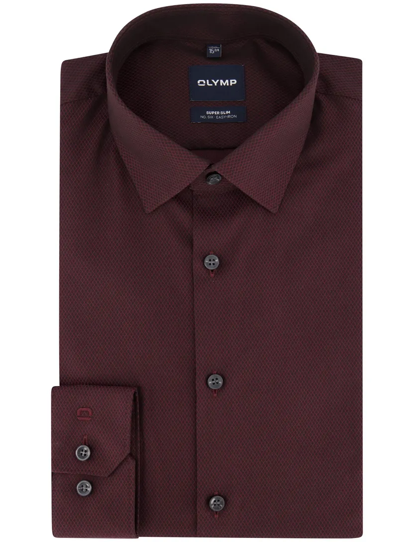 Overhemd Olymp bordeaux Easy Iron, subtiel ruitje