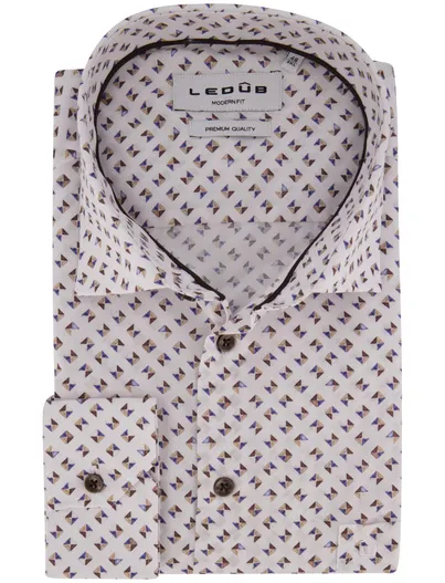 Ledub Overhemd Ledub Modern Fit beige geruit