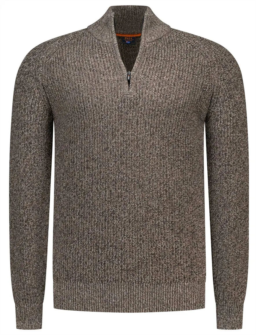 New Zealand trui half zip bruin gebreid