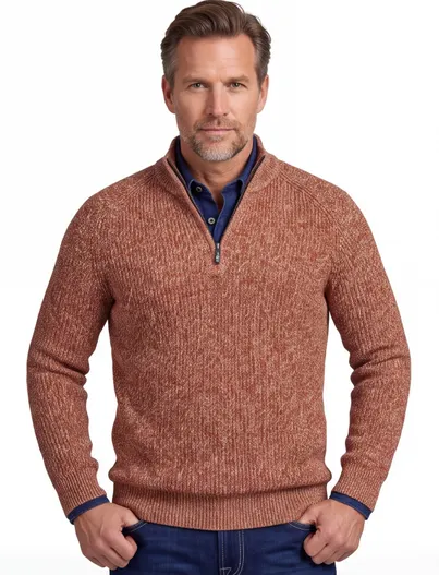 New Zealand New Zealand trui half zip rood gemeleerd gebreid