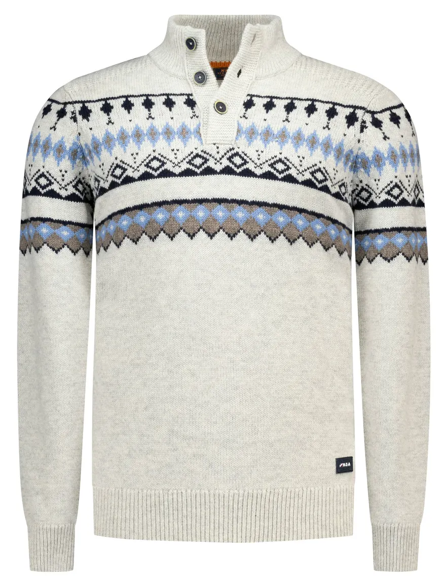 New Zealand trui wit gemeleerd half zip knopen