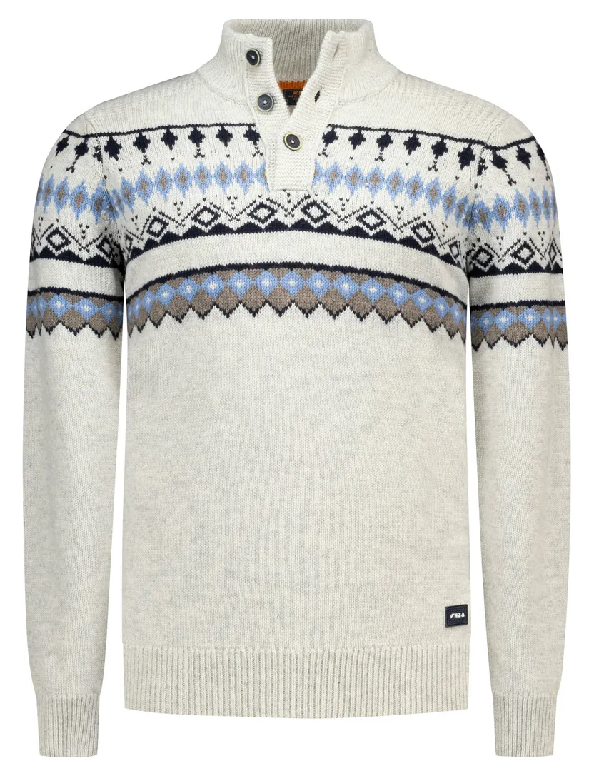 Trui New Zealand wit half zip knopen