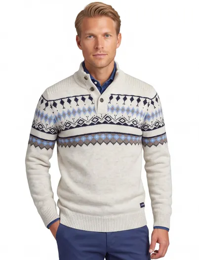 New Zealand New Zealand trui wit gemeleerd half zip knopen