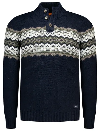 New Zealand Trui New Zealand donkerblauw gebreid half zip knopen