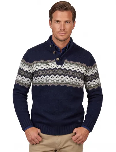 New Zealand Trui New Zealand donkerblauw gebreid half zip knopen