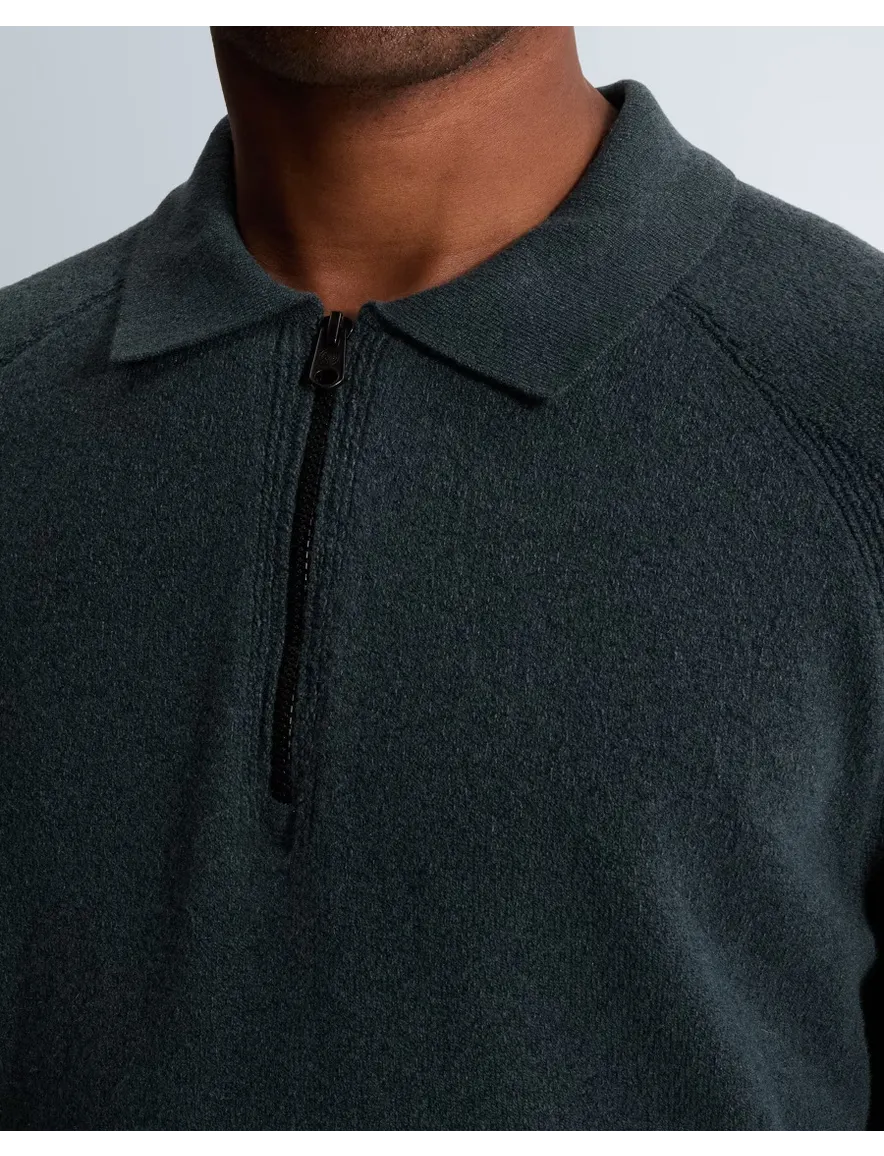 Cast Iron trui donkerblauw gebreid half zip