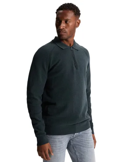 Cast Iron Cast Iron trui donkerblauw gebreid half zip