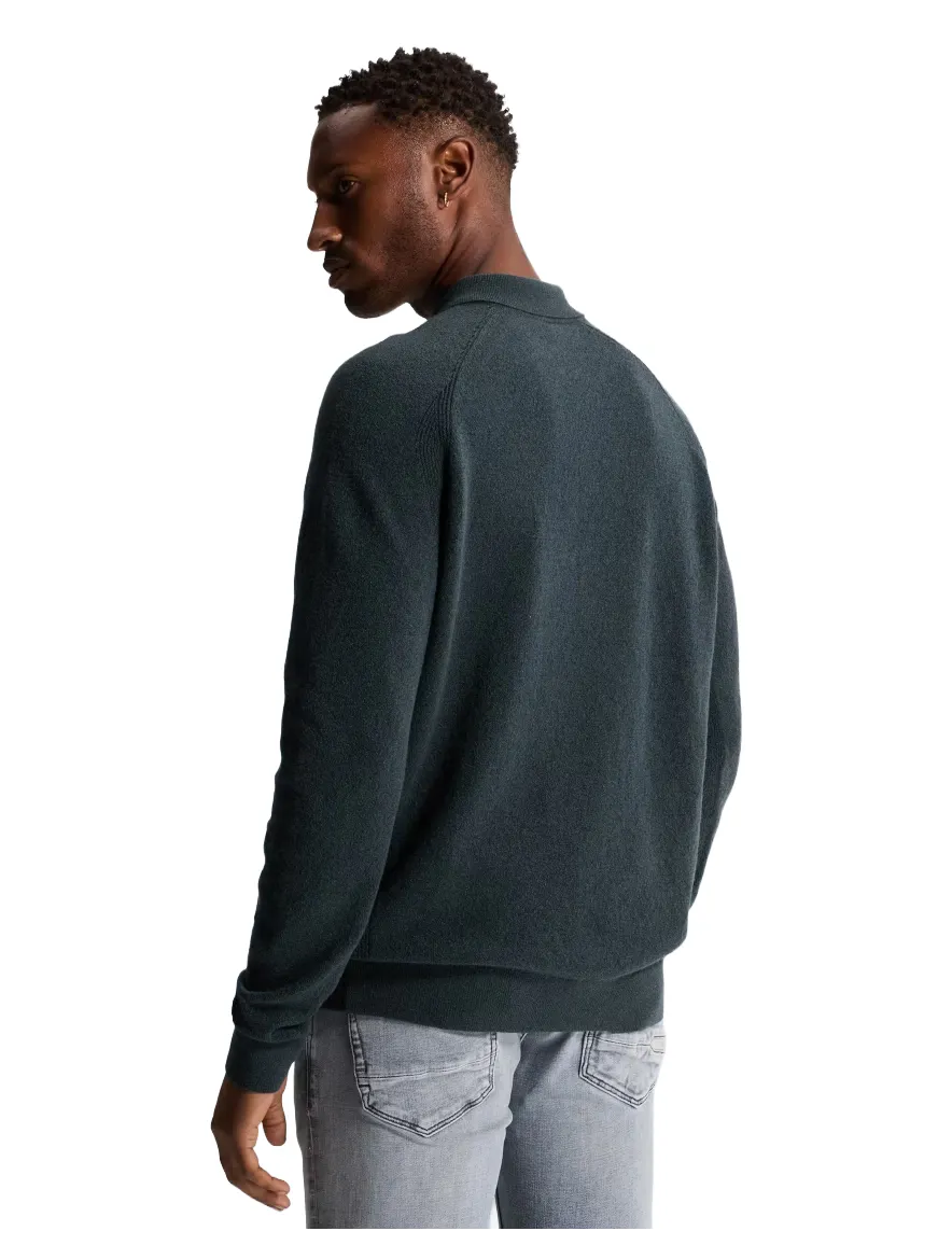 Cast Iron trui donkerblauw gebreid half zip