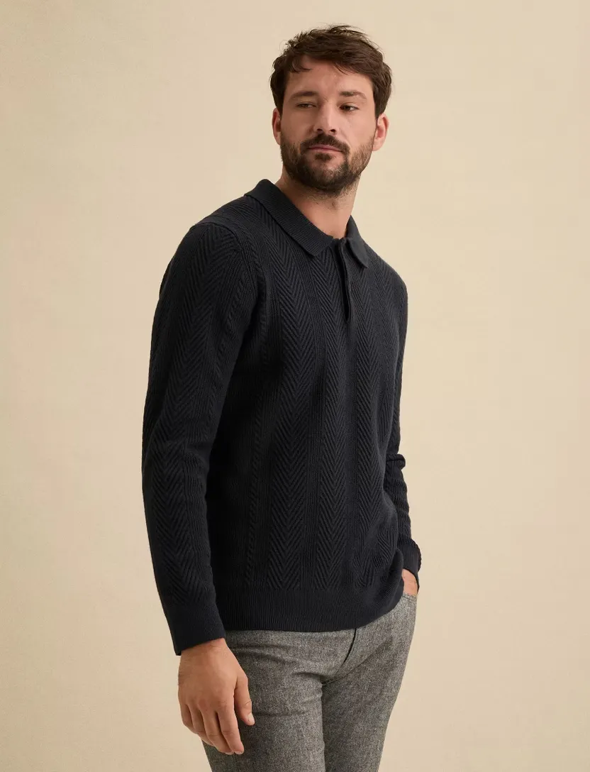 Poloshirt Vanguard donkerblauw gebreid structuur