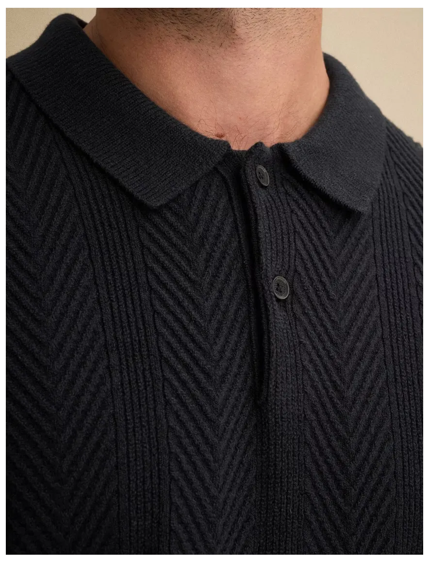 Vanguard poloshirt donkerblauw gebreid met structuur