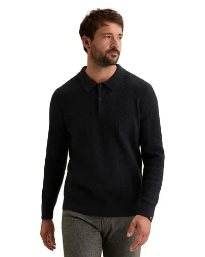 Vanguard Vanguard poloshirt donkerblauw gebreid met structuur