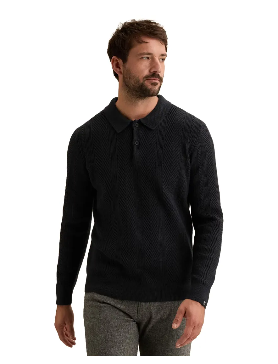 Vanguard poloshirt donkerblauw gebreid met structuur