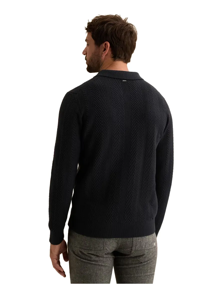 Vanguard poloshirt donkerblauw gebreid met structuur