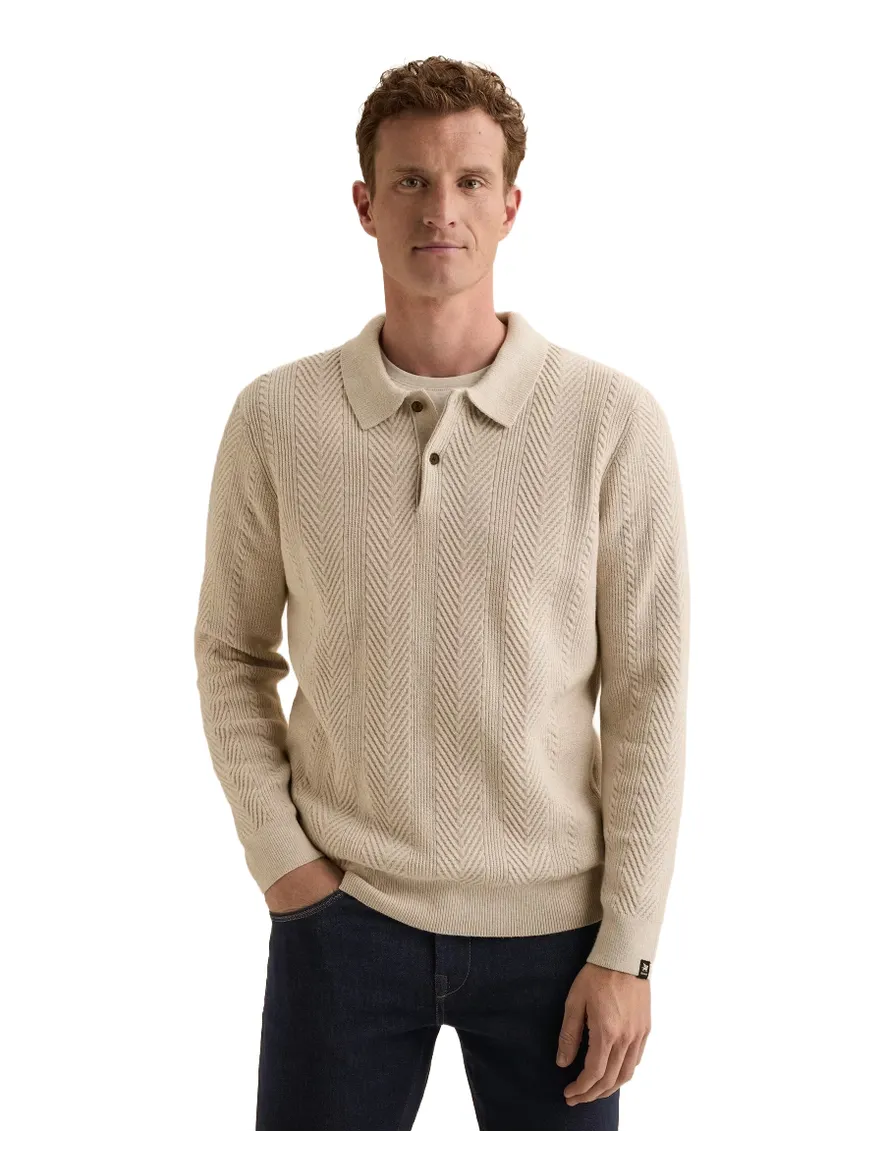 Vanguard poloshirt beige gebreid met structuur