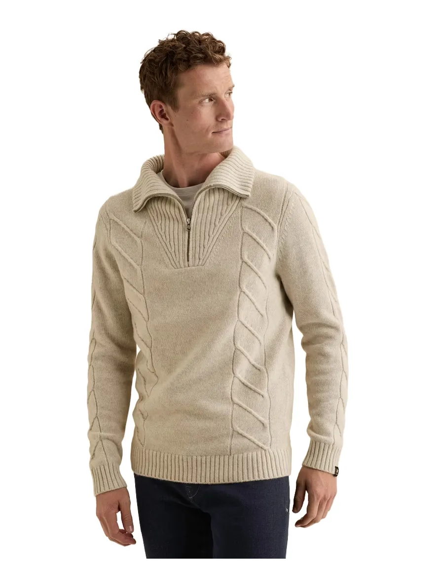 Vanguard trui beige grof gebreid half zip