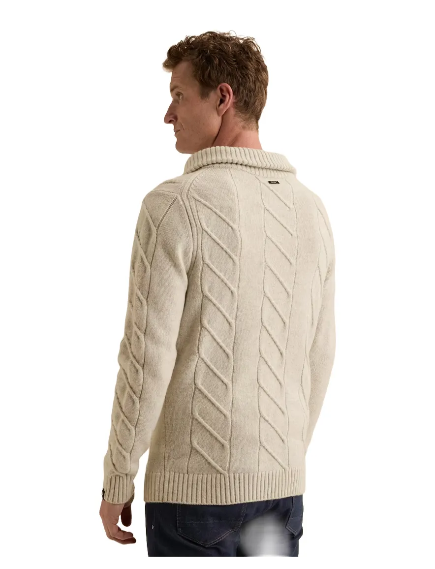 Vanguard trui beige grof gebreid half zip