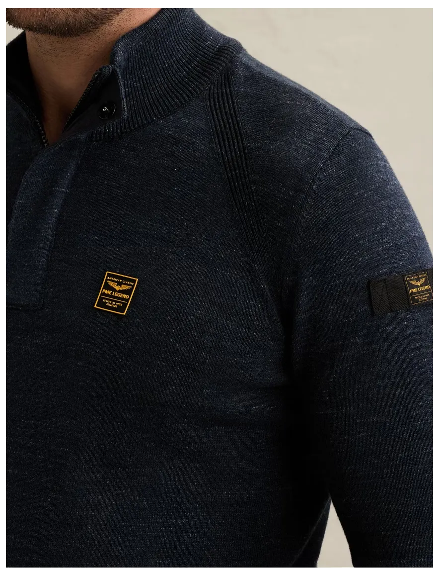PME Legend trui half zip donkerblauw gemeleerd