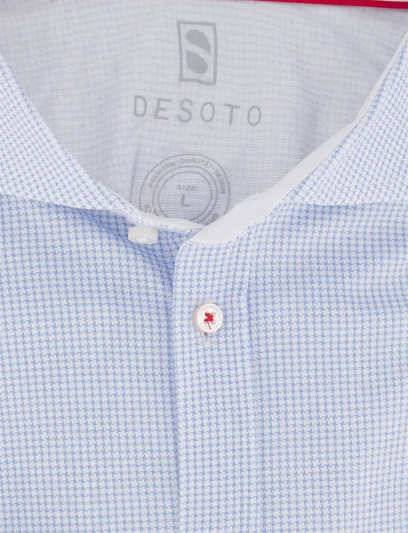 Desoto overhemd pied de poule lichtblauw