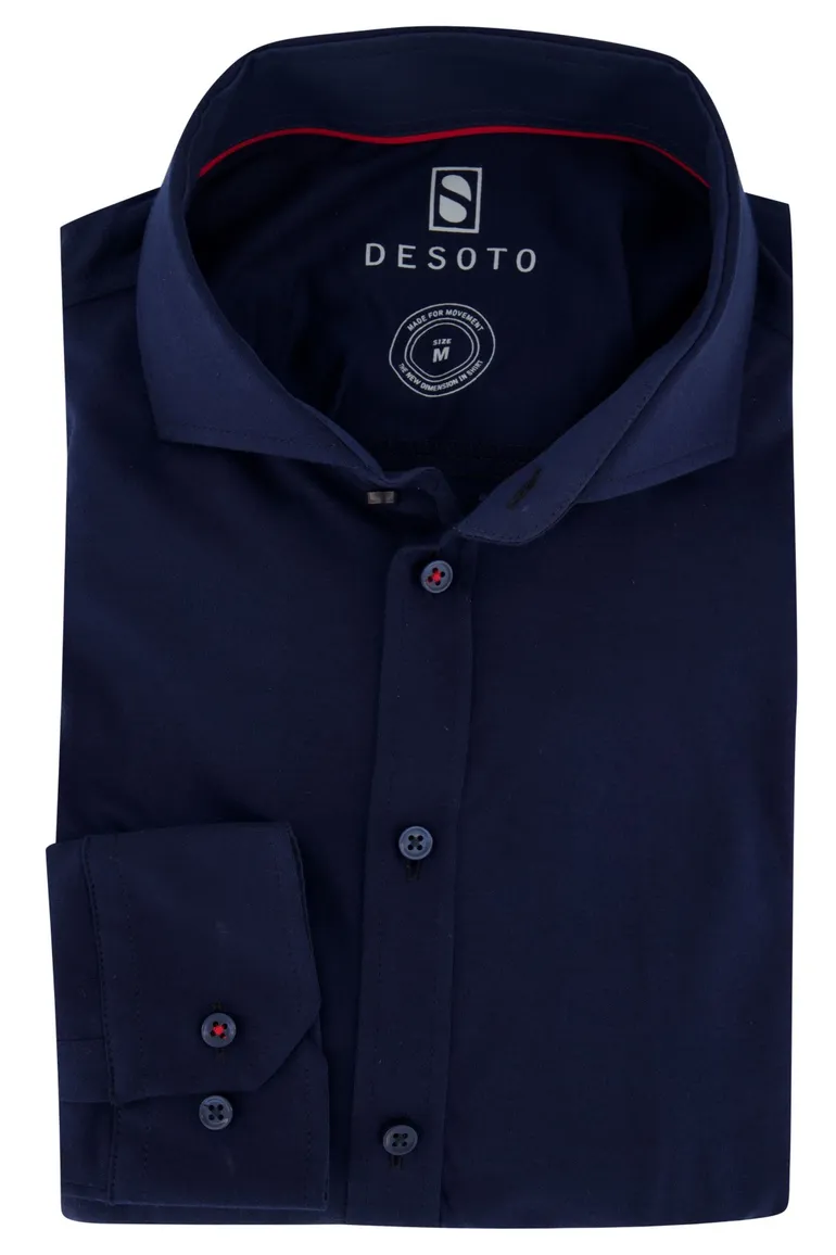 Overhemd Desoto jersey katoen donkerblauw