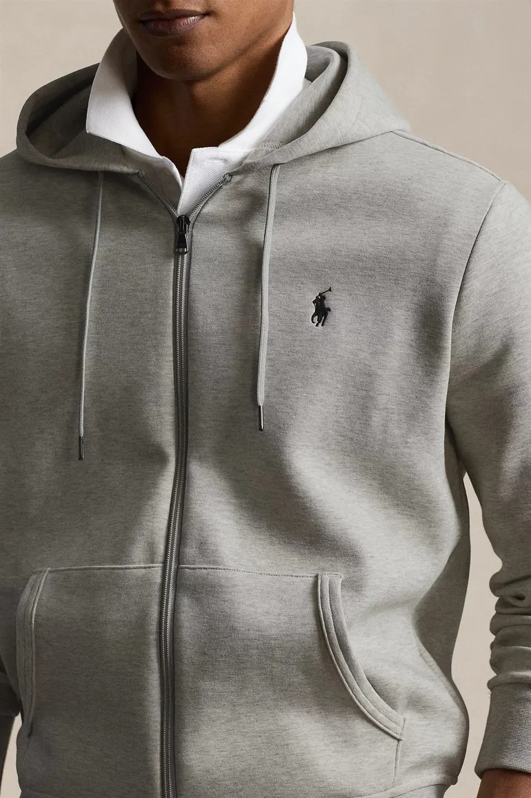 vest Polo Ralph Lauren grijs effen katoen opstaande kraag rits