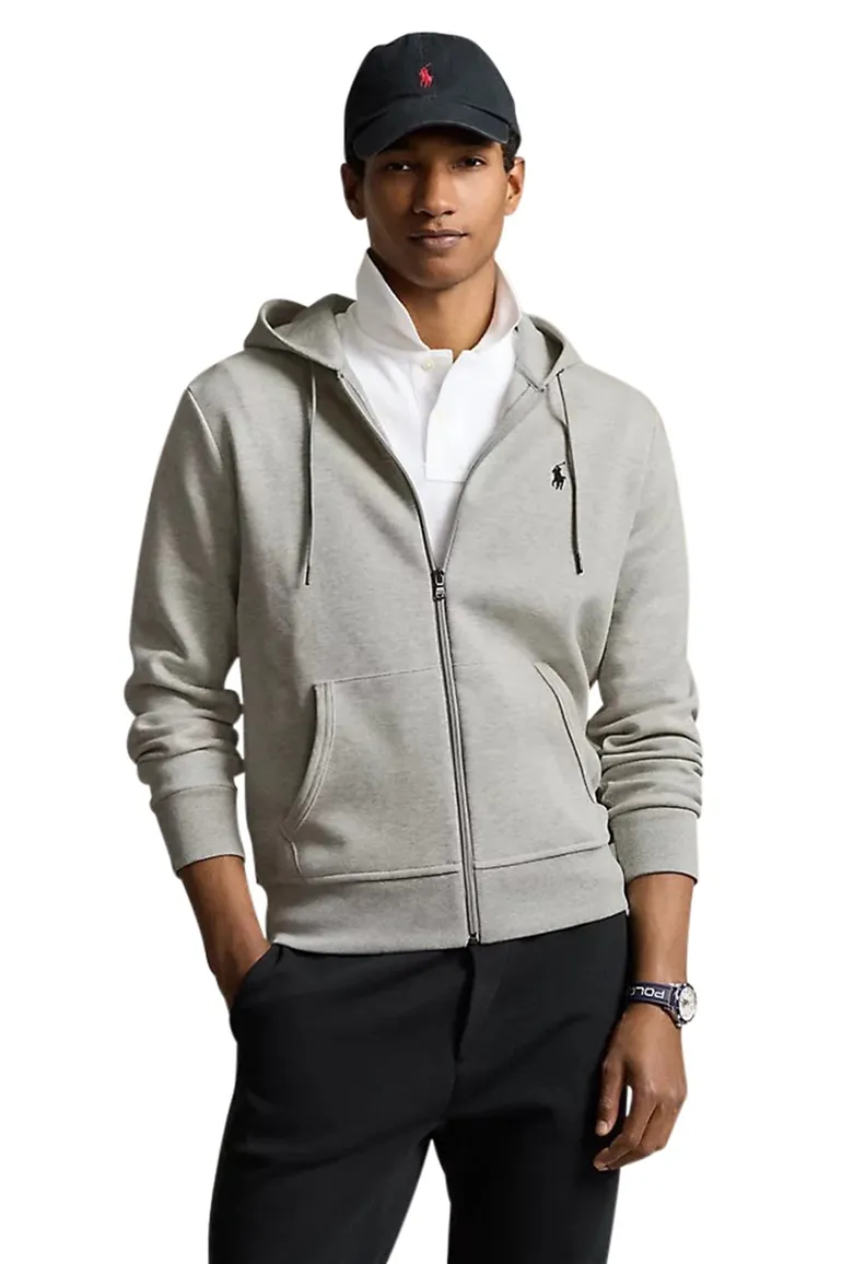 vest Polo Ralph Lauren grijs effen katoen opstaande kraag rits