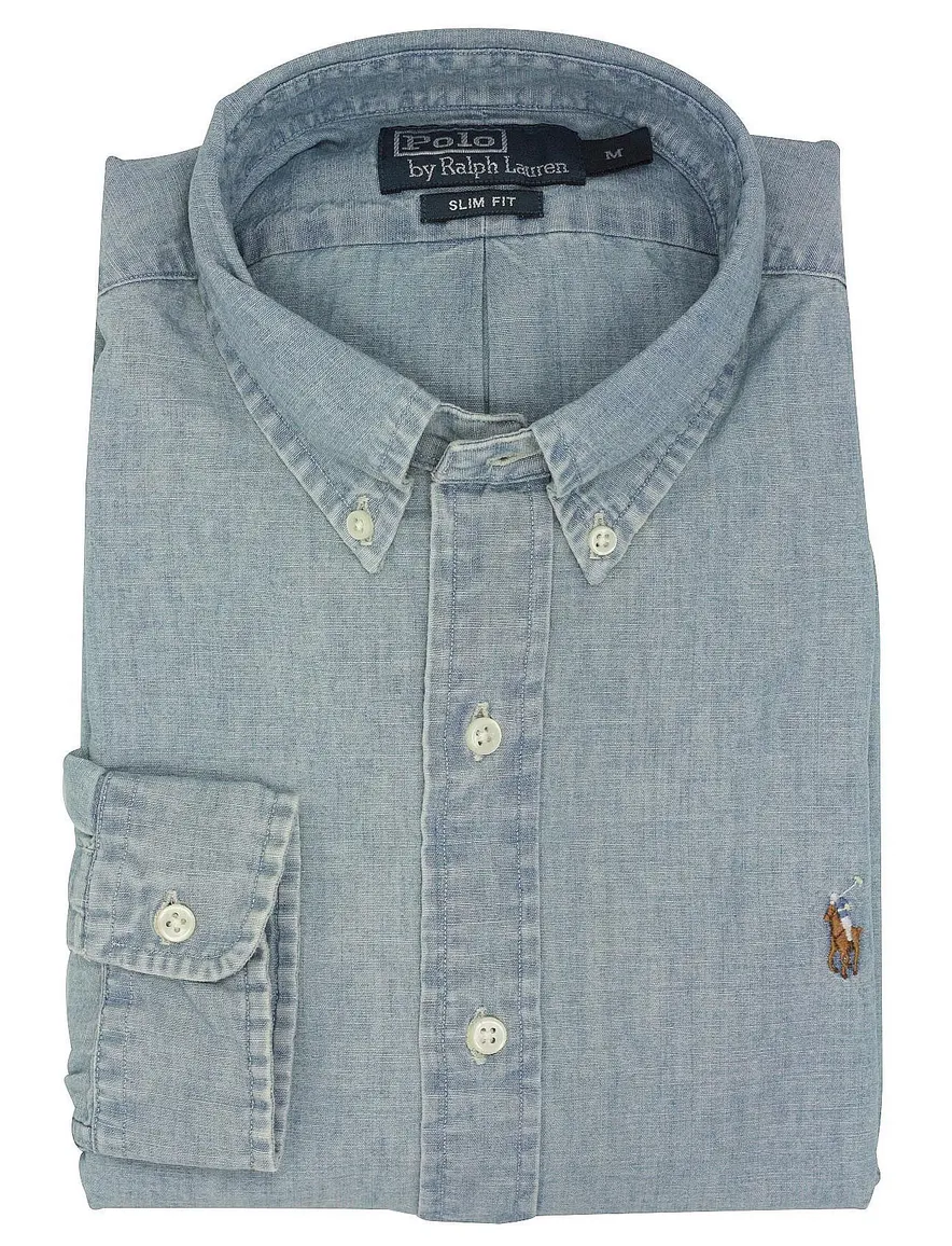 Ralph Lauren jeans overhemd middelblauw Slim Fit