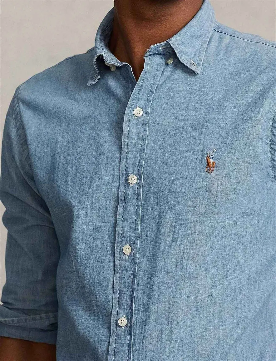 Ralph Lauren jeans overhemd middelblauw Slim Fit