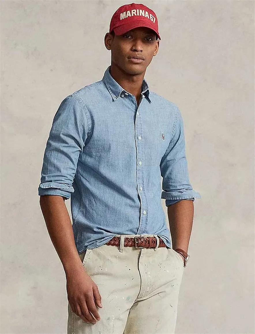 Ralph Lauren jeans overhemd middelblauw Slim Fit