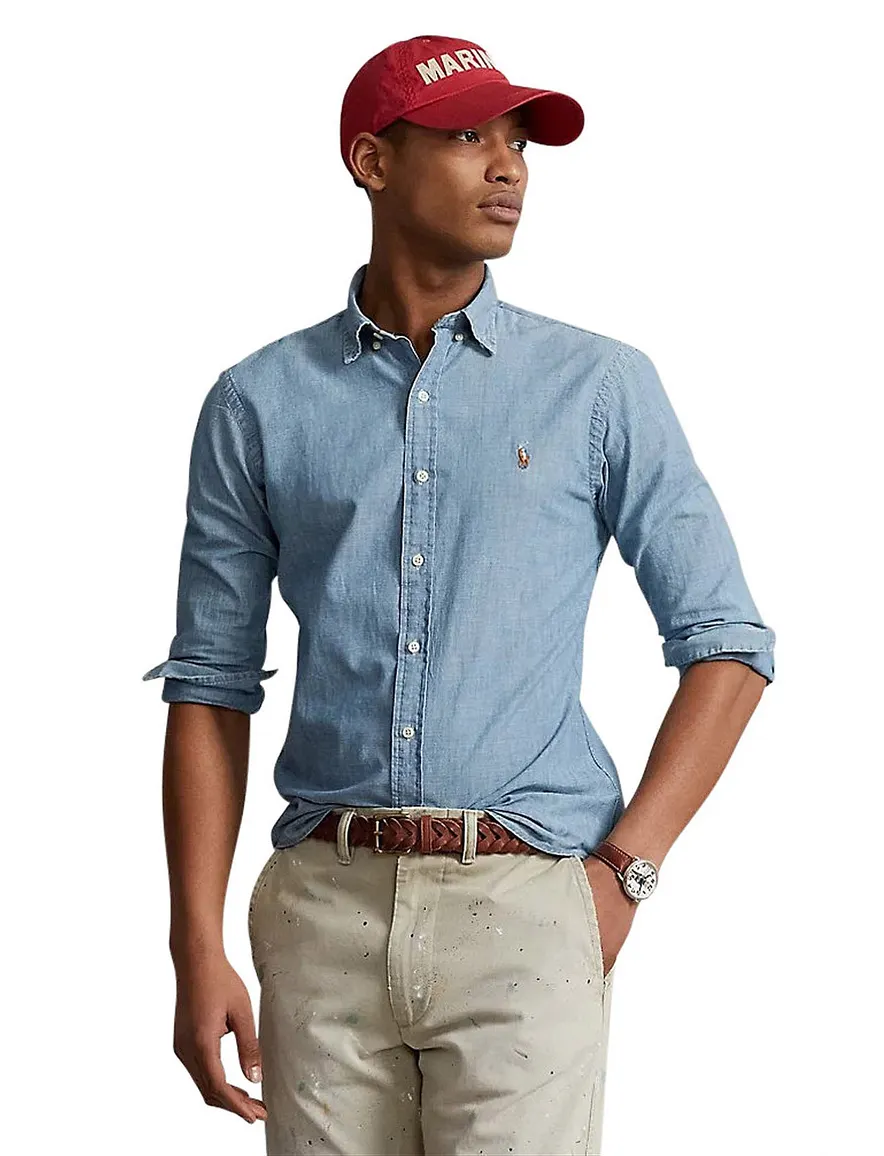 Ralph Lauren jeans overhemd middelblauw Slim Fit