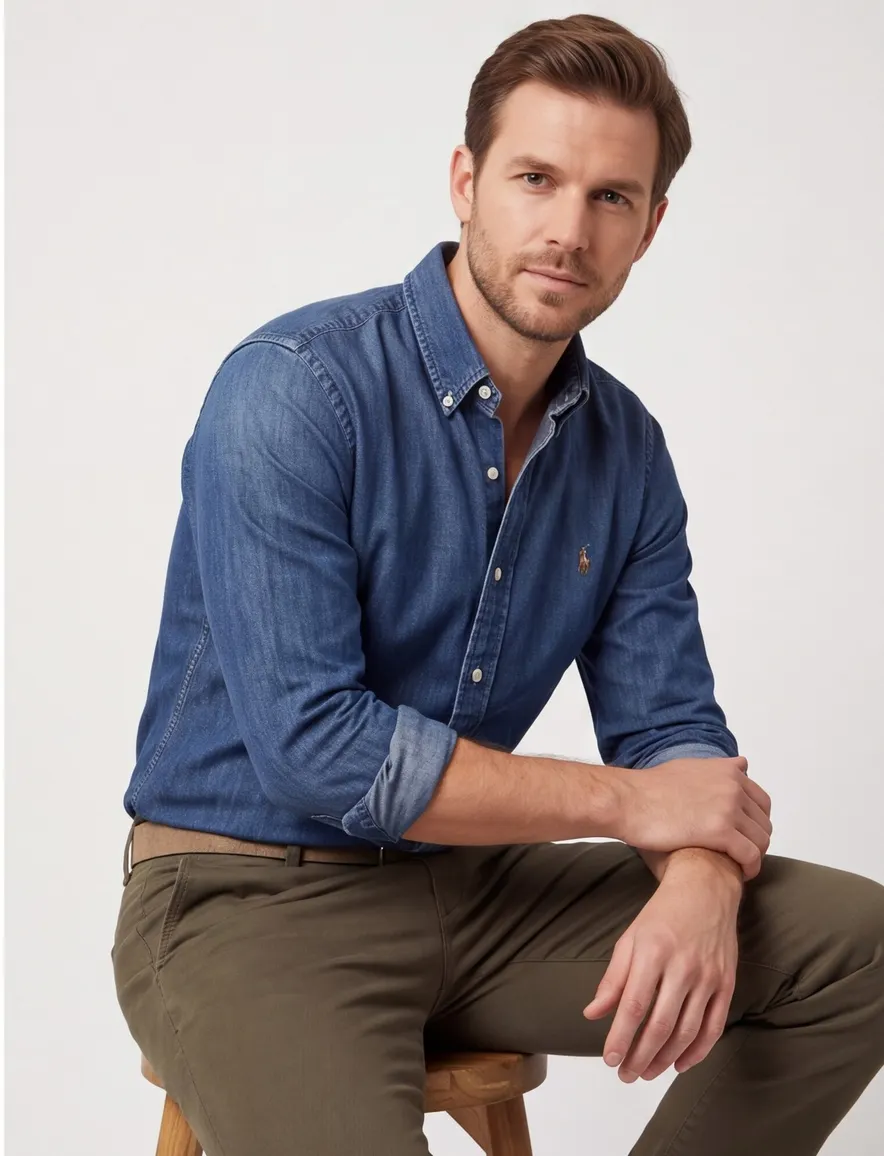 casual overhemd Polo Ralph Lauren blauw effen denim slim fit