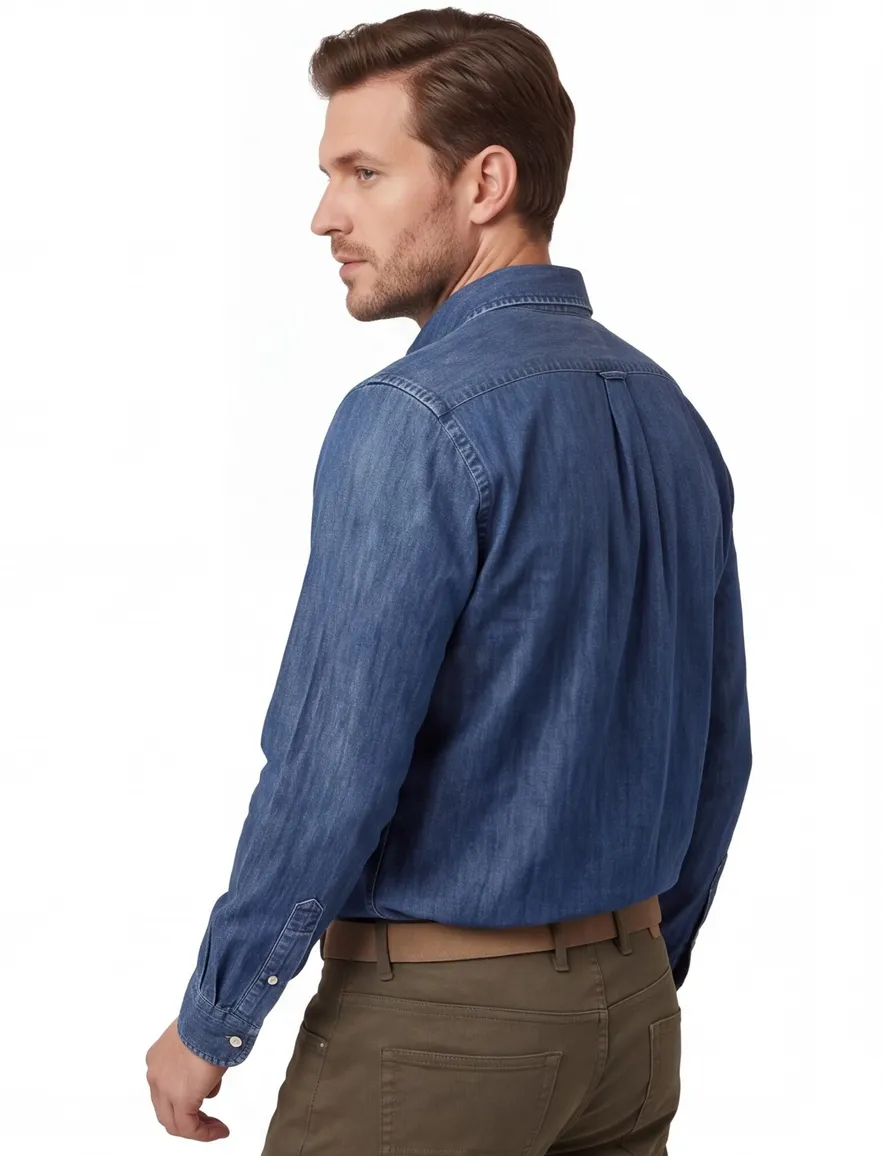 casual overhemd Polo Ralph Lauren blauw effen denim slim fit