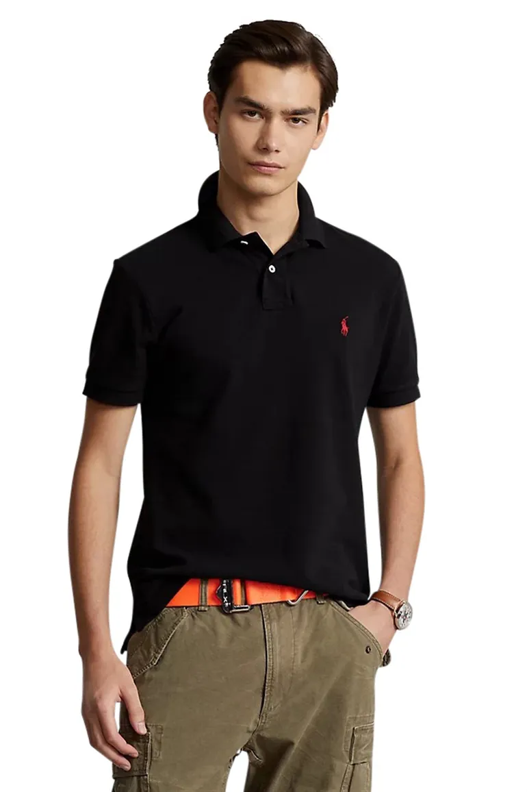 polo Polo Ralph Lauren zwart effen katoen slim fit
