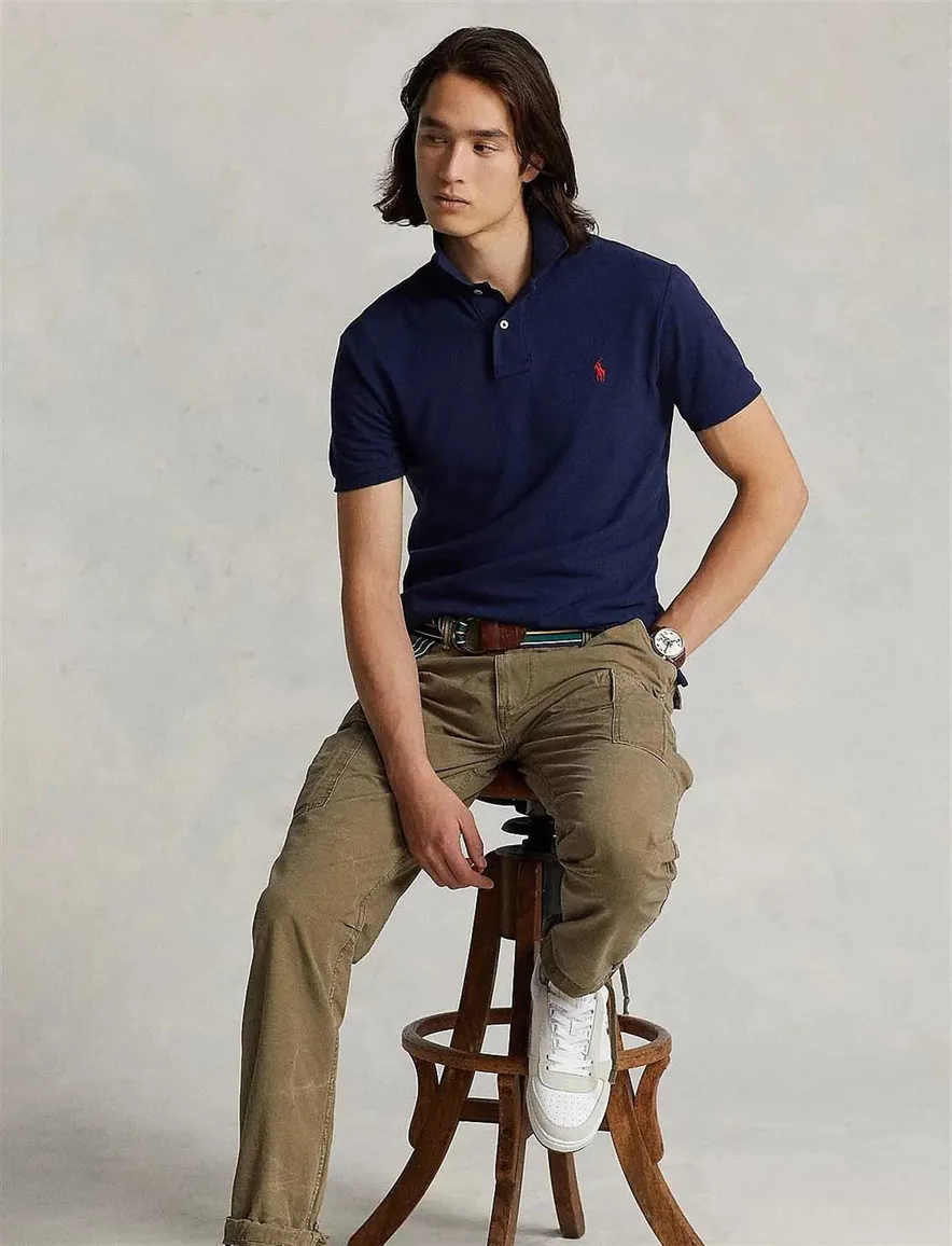 Polo Ralph Lauren polo slim fit donkerblauw effen katoen