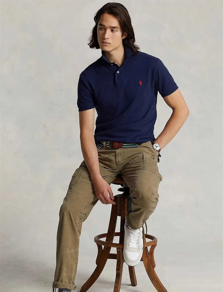 Polo Ralph Lauren polo slim fit donkerblauw effen katoen