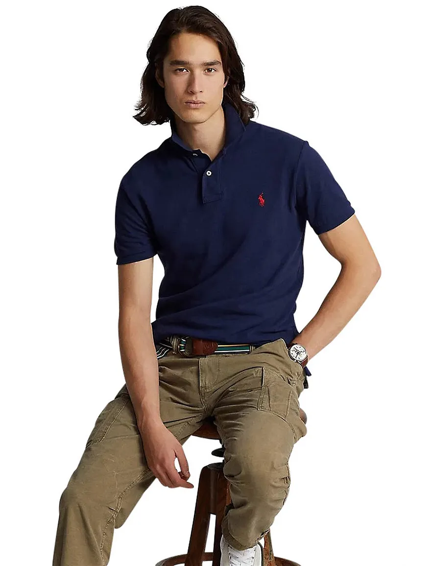 Polo Ralph Lauren polo slim fit donkerblauw effen katoen