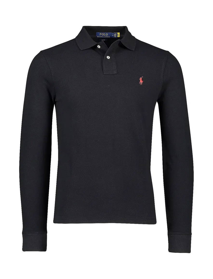 Polo Ralph Lauren polo slim fit zwart effen, geprint katoen