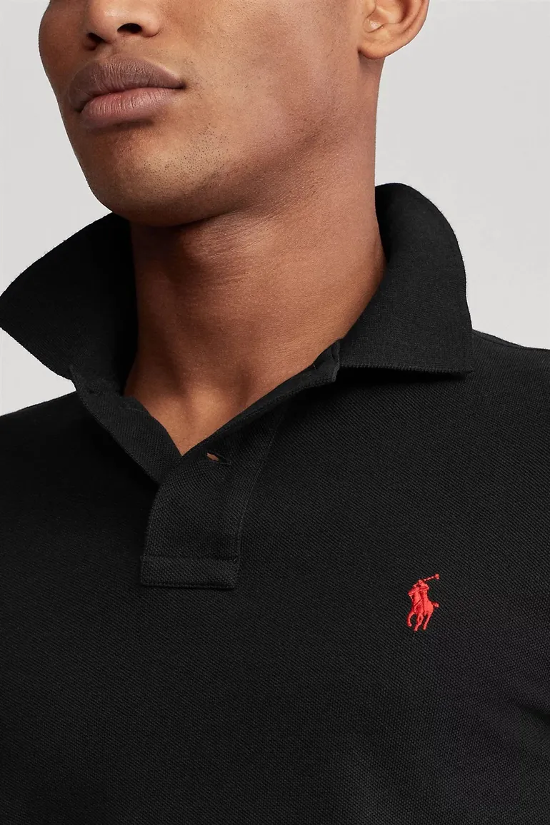 Polo Ralph Lauren polo slim fit zwart effen, geprint katoen