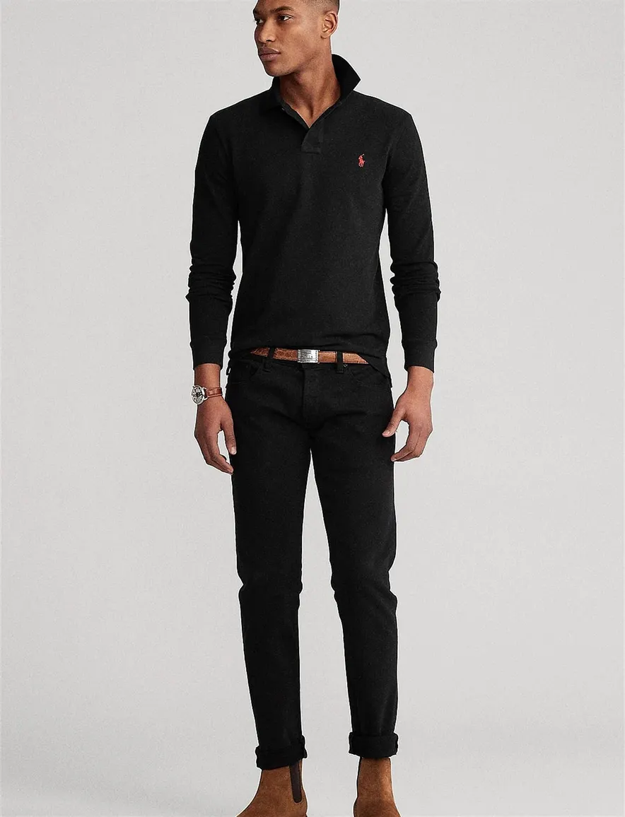 Polo Ralph Lauren polo slim fit zwart effen, geprint katoen