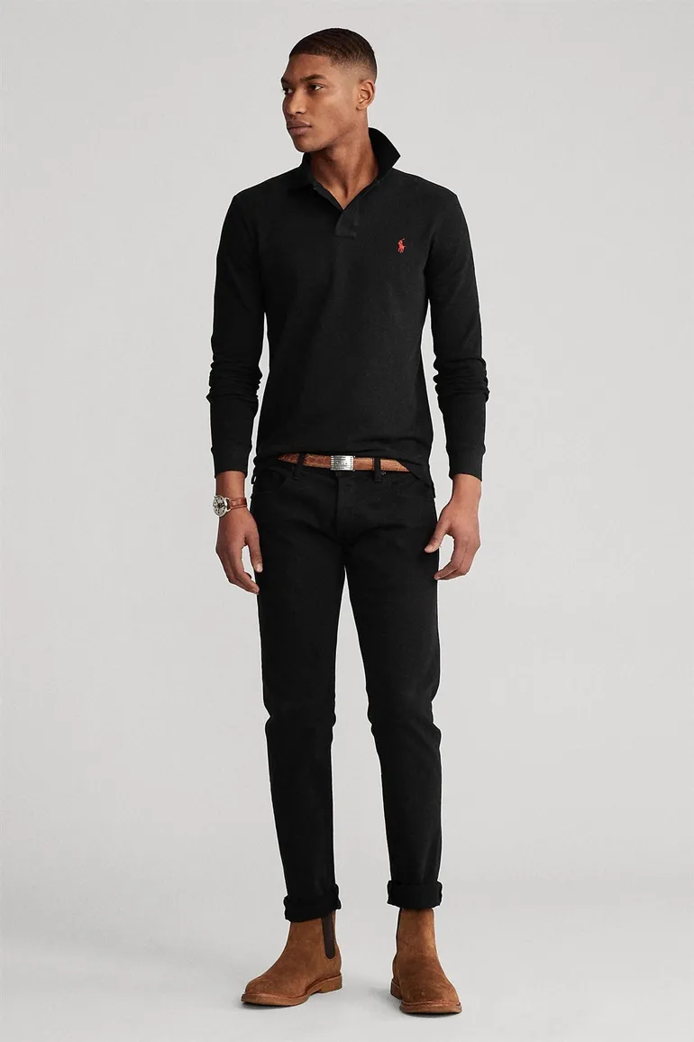Polo Ralph Lauren polo slim fit zwart effen, geprint katoen
