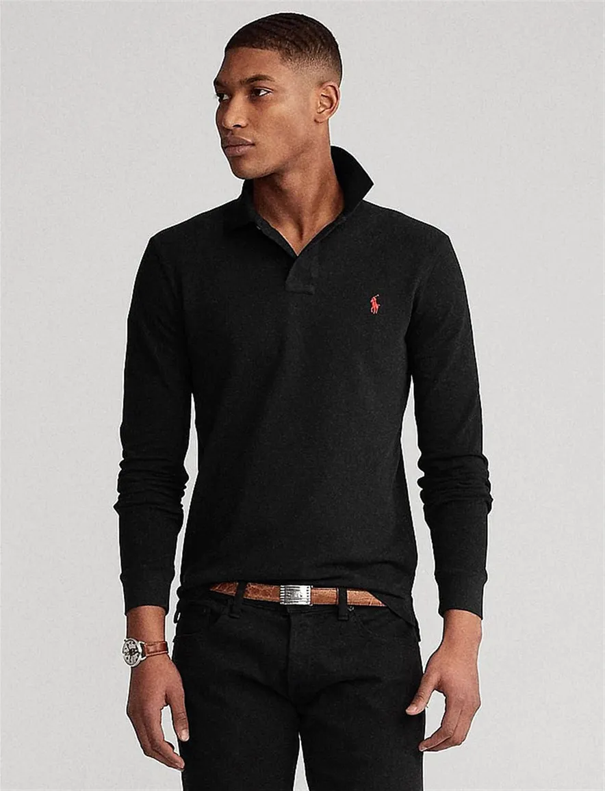 Polo Ralph Lauren polo slim fit zwart effen, geprint katoen