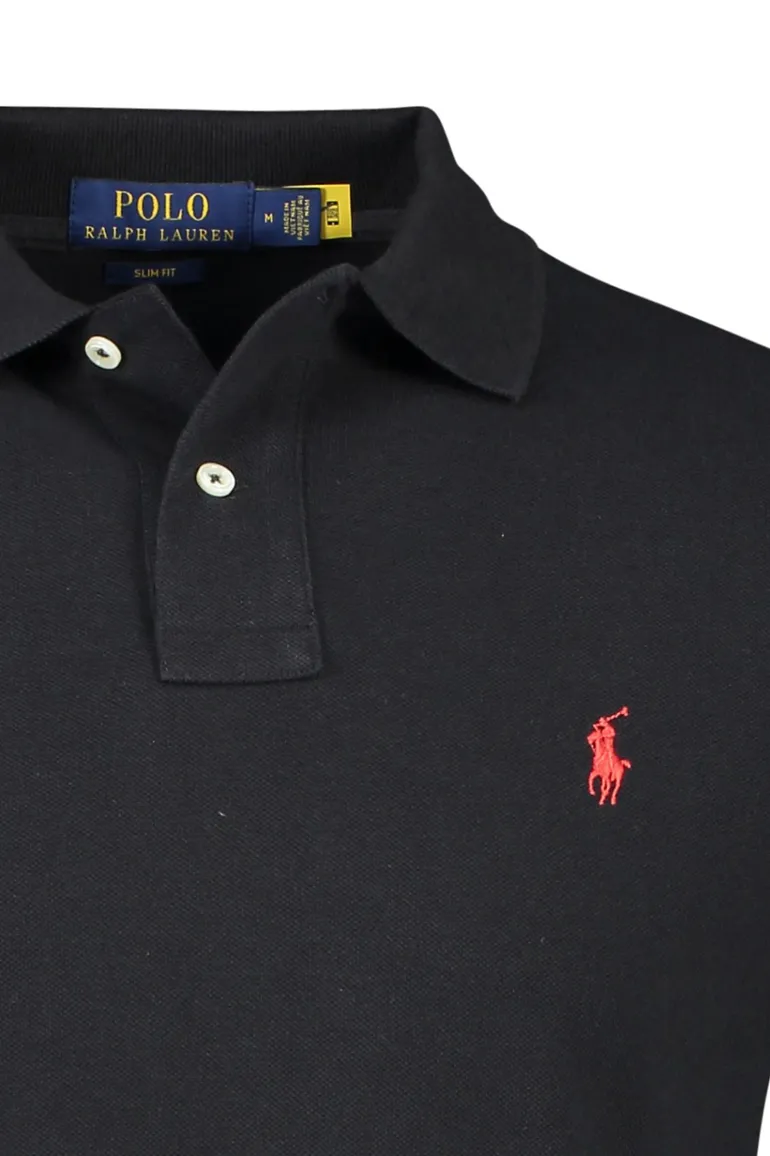 Polo Ralph Lauren polo slim fit zwart effen, geprint katoen