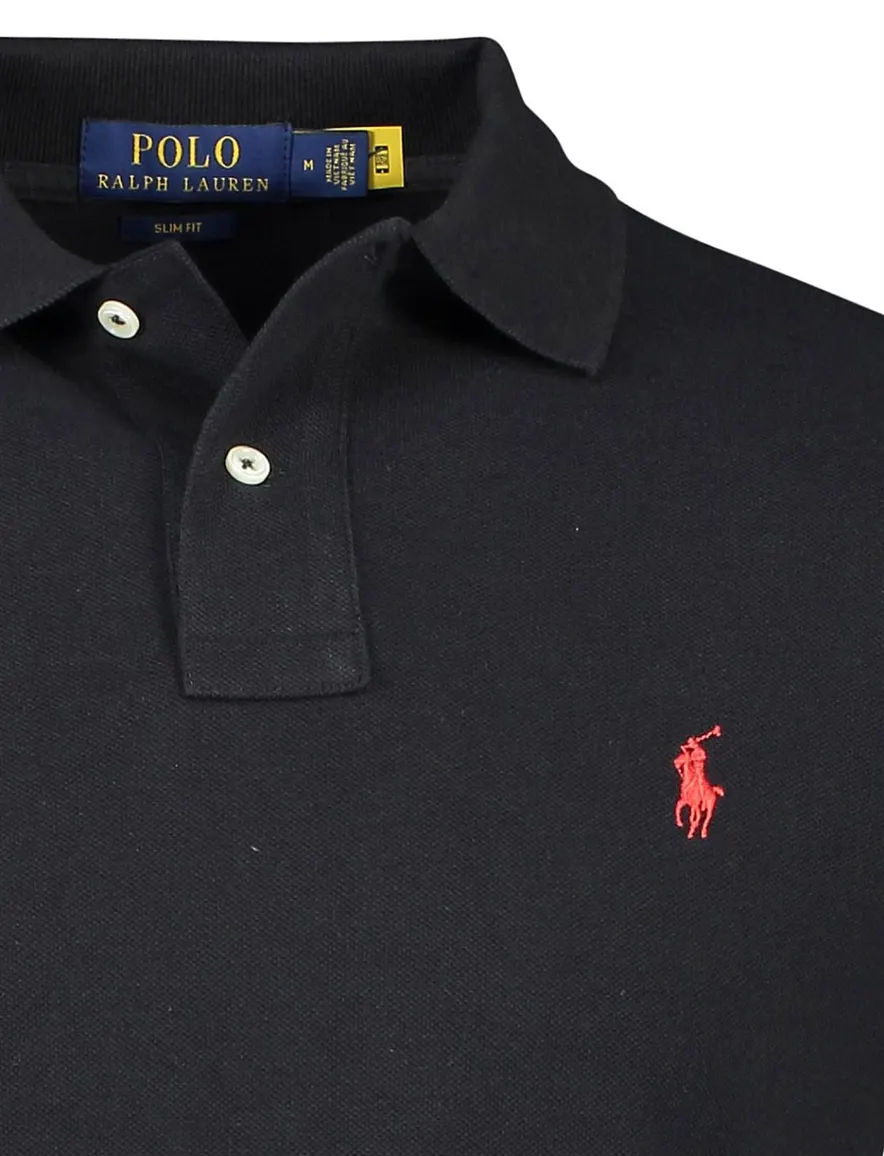 Polo Ralph Lauren polo slim fit zwart effen, geprint katoen