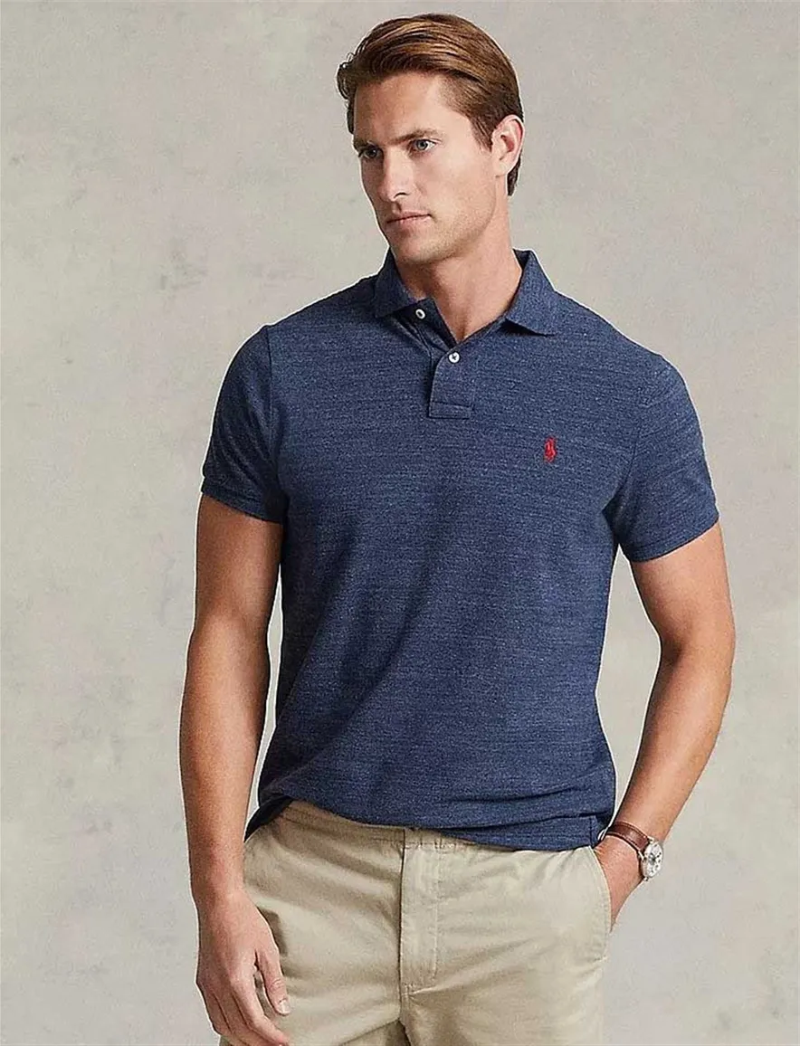 Ralph Lauren poloshirt blauw melange slim fit
