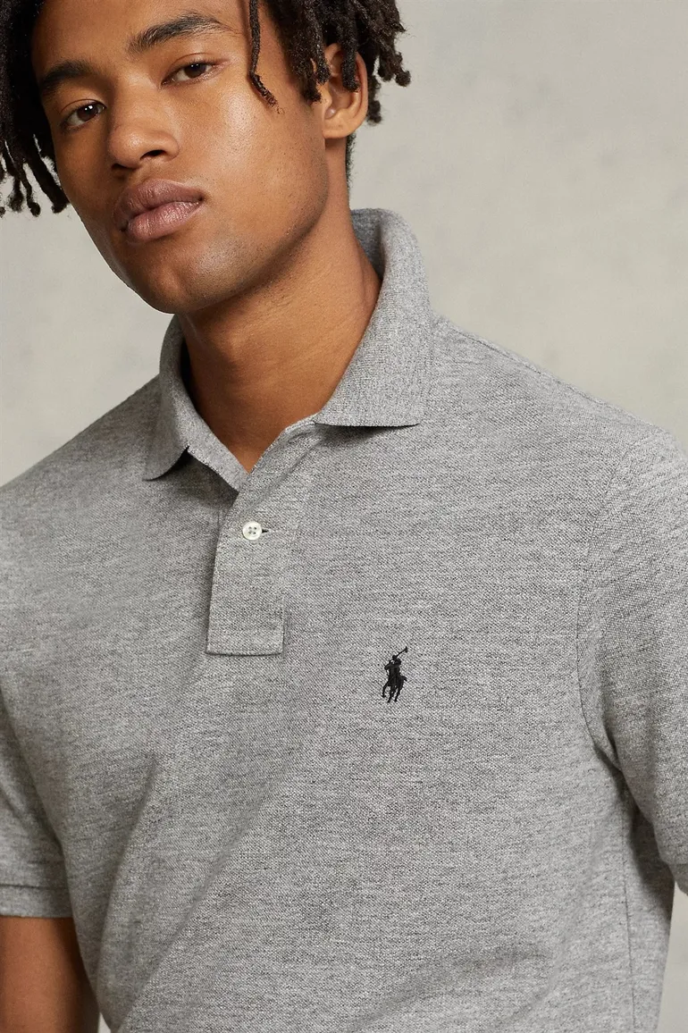 polo Polo Ralph Lauren Custom Slim Fit grijs effen katoen normale fit